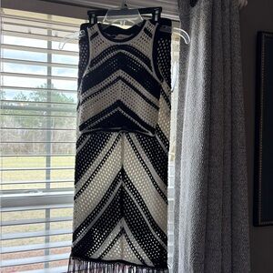 Willow Black & White Crochet Tank and Skirt Set with Fringe Hem